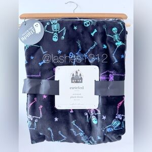 Coveted Home Halloween Oversized Plush Throw Blanket - Black Rainbow Skeletons